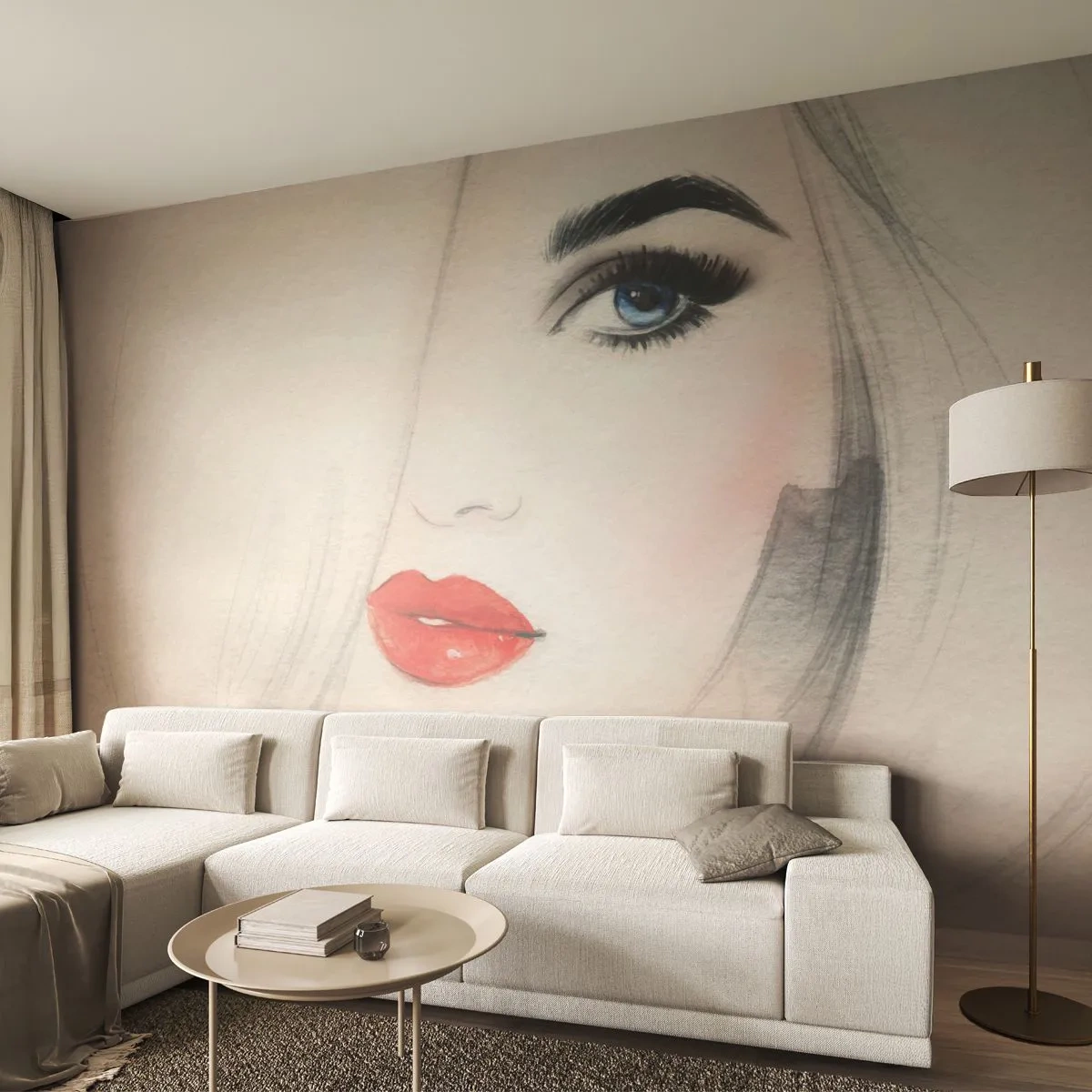 Papier Peint Autocollant Deluxe Sticker - Il hypnotise et enivre - Portrait d'une femme, Visage de femme, lèvres rouges - 300x210 cm