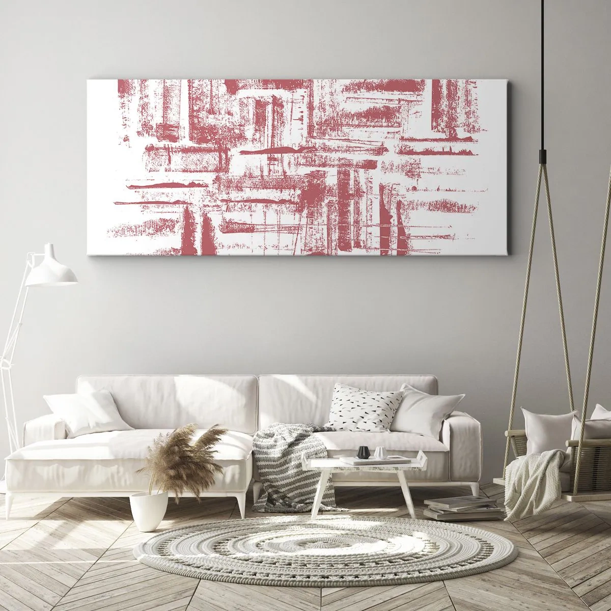 Impression sur toile - Image sur toile - Textures roses abstraites sur fond blanc - 120x50cm - La ville rouge - Décoration murale moderne pour le salon et la chambre ARTTOR