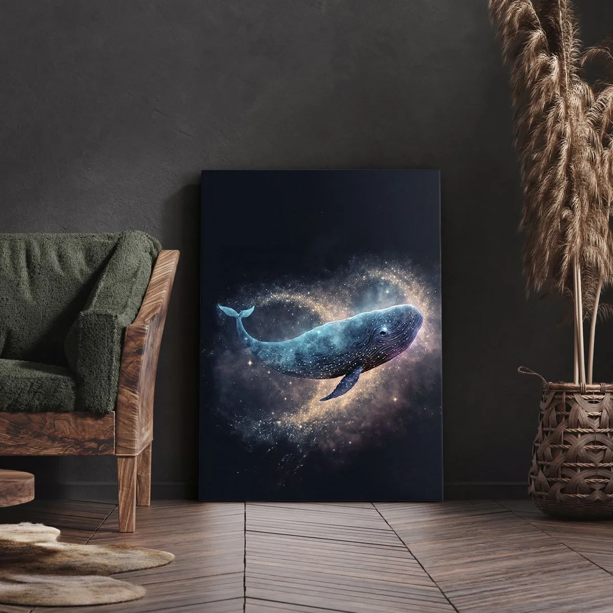 Impression sur toile - Image sur toile - Une baleine spatiale avec une galaxie en arrière-plan - 70x100cm - Un tel monde existe… - Décoration murale moderne pour le salon et la chambre ARTTOR