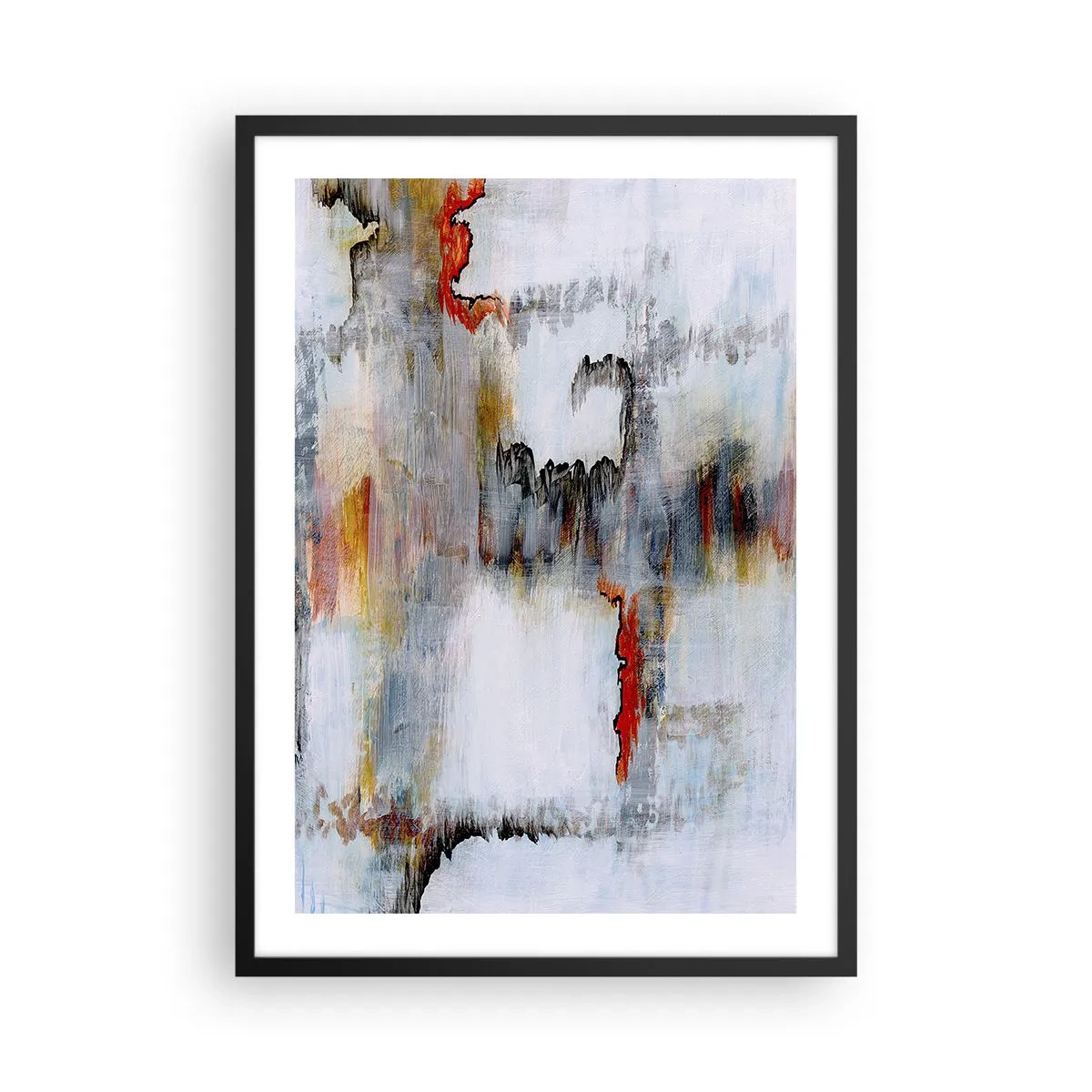 Affiche dans un cadre noir - Poster - Une composition abstraite avec des nuances de gris et des accents rouges. - 50x70cm - Un bâton sur l'eau - Décoration murale moderne pour le salon et la chambre ARTTOR