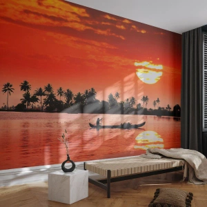 Papier Peint Autocollant Deluxe Sticker - La tranquillité des tropiques au coucher du soleil - Paysage, Inde, Coucher de soleil - 100x70 cm