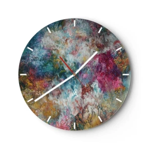 Horloge murale - Pendule murale - Une composition colorée ressemblant à des fleurs abstraites - 30x30cm - En pleine floraison - Décoration murale moderne pour le salon, la cuisine et la chambre ARTTOR