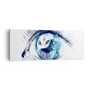 Impression sur toile - Image sur toile - Un œil avec une image d'un hibou dans des tons bleus à l'aquarelle - 140x50cm - Face à face avec la nature sauvage - Décoration murale moderne pour le salon et la chambre ARTTOR