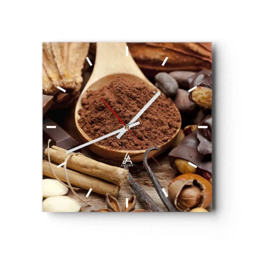 Horloge murale - Pendule murale - Une cuillerée d'ingrédients à base de cacao et de chocolat dans un arrangement rustique - 30x30cm - La meilleure pour les chagrins - Décoration murale moderne pour le salon et la chambre ARTTOR