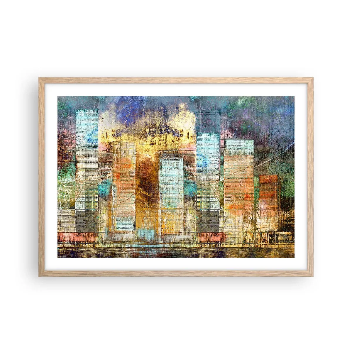 Affiche dans un chêne clair - Poster - Une métropole ensoleillée - 70x50 cm