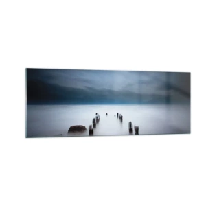 Impression sur verre - Image sur verre - La vieille jetée sur fond de mer calme - 140x50cm - Lac pensif - Décoration murale moderne pour le salon et la chambre ARTTOR