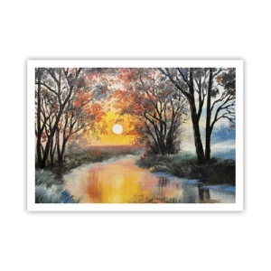 Affiche - Poster - Coucher de soleil sur la rivière dans un paysage d'automne - 100x70cm - Climats de printemps - Décoration murale moderne pour le salon et la chambre ARTTOR