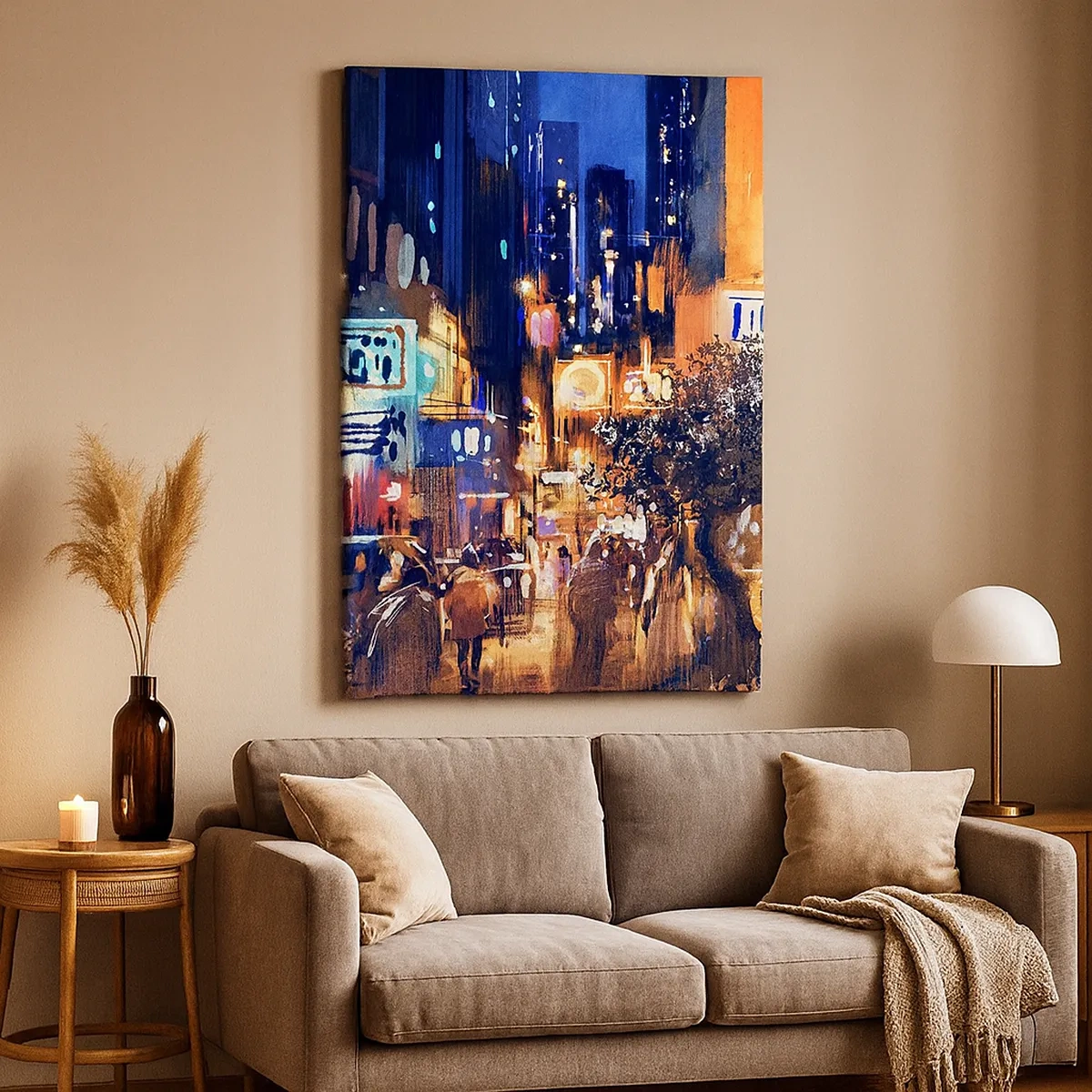 Impression sur toile - Image sur toile - Paysage urbain du soir dans le style impressionniste - 50x70cm - Et la ville ne dort pas - Décoration murale moderne pour le salon et la chambre ARTTOR
