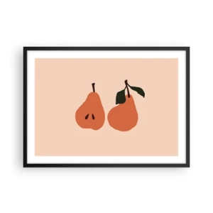 Affiche dans un cadre noir - Poster - Une illustration minimaliste de deux poires sur fond beige. - 70x50cm - La douceur elle-même - Décoration murale moderne pour le salon et la chambre ARTTOR