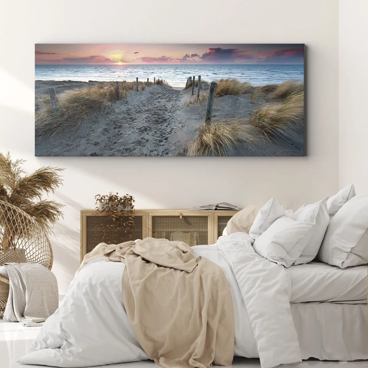 Impression sur toile - Image sur toile - Chemin menant à la plage au coucher du soleil - 140x50cm - Tu as versé l'éclat de l'arc-en-ciel sur les flots - Décoration murale moderne pour le salon et la chambre ARTTOR