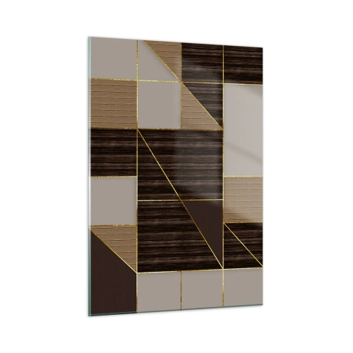 Impression sur verre - Image sur verre - Mosaïque abstraite avec des éléments marron et dorés - 50x70cm - Mozaique de bronze et d'or - Décoration murale moderne pour le salon et la chambre ARTTOR