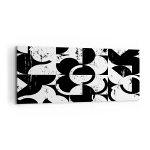 Impression sur toile - Image sur toile - Motif géométrique abstrait noir et blanc avec un effet vintage - 120x50cm - Le blanc est blanc et le noir est noir - Décoration murale moderne pour le salon et la chambre ARTTOR