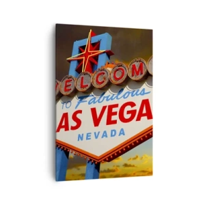Impression sur toile - Image sur toile - Le célèbre panneau Welcome to Fabulous Las Vegas au coucher du soleil - 70x100cm - Après un sourire du destin - Décoration murale moderne pour le salon et la chambre ARTTOR