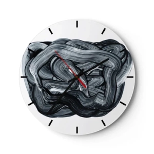 Horloge murale - Pendule murale - Abstraction en noir et blanc avec des lignes et des textures dynamiques - 30x30cm - Ce n'est pas si simple - Décoration murale moderne pour le salon, la cuisine et la chambre ARTTOR