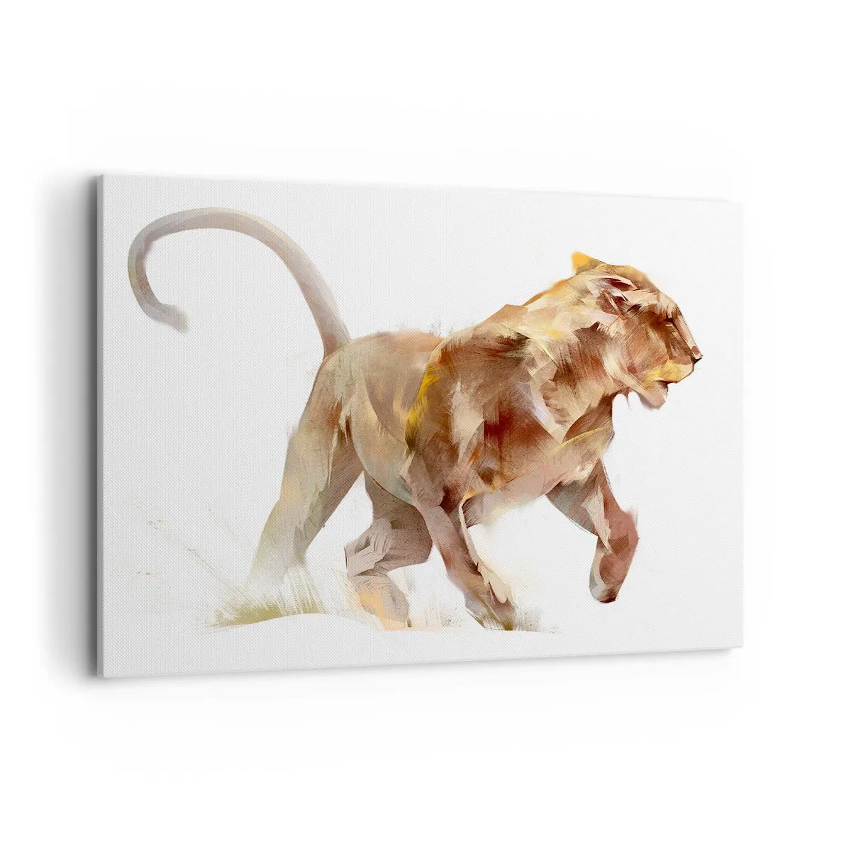 Impression sur toile - Image sur toile - Une lionne qui court dans une interprétation artistique - 100x70cm - Grâce sauvage - Décoration murale moderne pour le salon et la chambre ARTTOR
