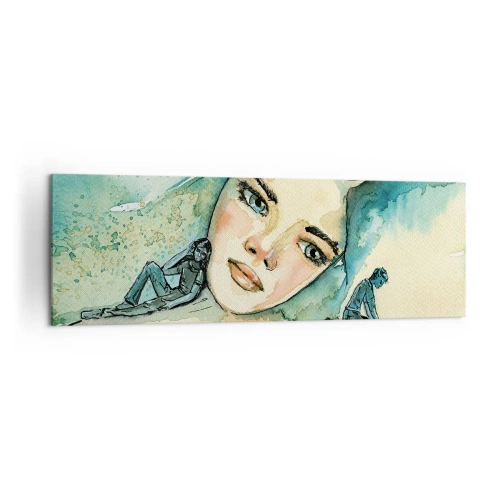 Impression sur toile - Image sur toile - Aquarelle d'un visage de femme avec un motif réfléchissant - 160x50cm - Suis-je bleu? - Décoration murale moderne pour le salon et la chambre ARTTOR