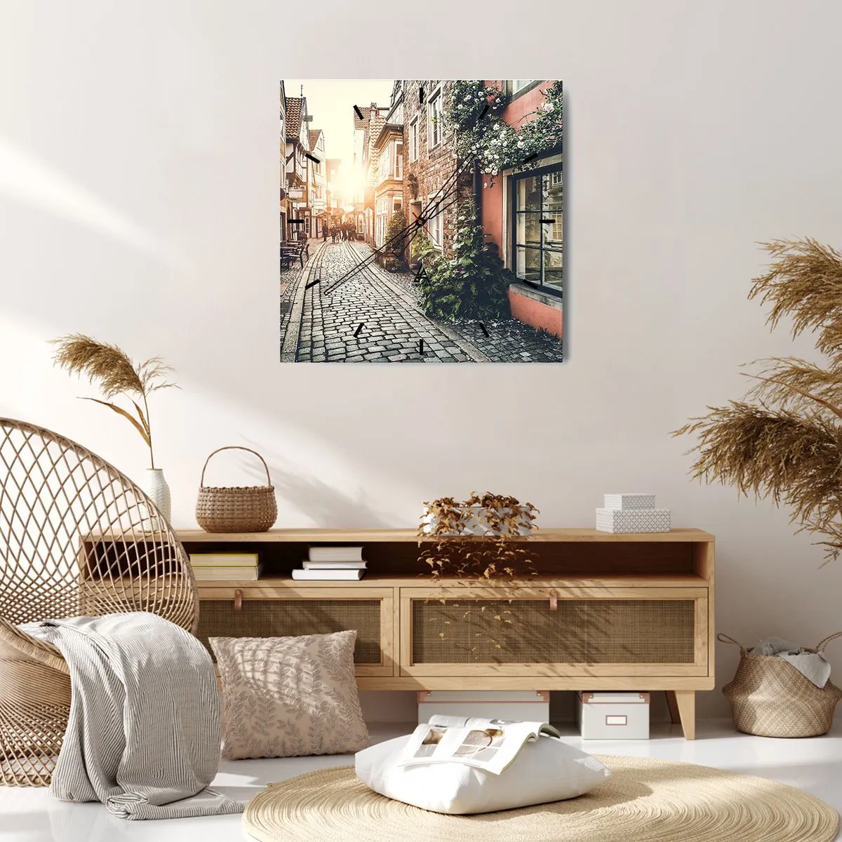 Horloge murale - Pendule murale - Allée de roses en lueur rose - 40x40 cm