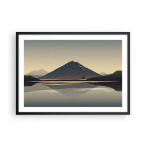 Affiche dans un cadre noir - Poster - Paysage de montagne minimaliste avec reflet dans l'eau - 70x50cm - Reflet de miroir - Décoration murale moderne pour le salon et la chambre ARTTOR