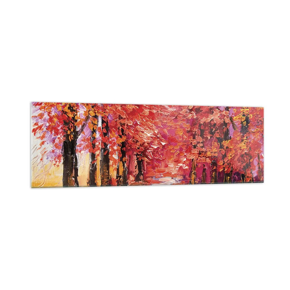 Impression sur verre - Image sur verre - Une ruelle pittoresque aux couleurs d'automne dans le style impressionniste - 160x50cm - Impression d'automne - Décoration murale moderne pour le salon et la chambre ARTTOR