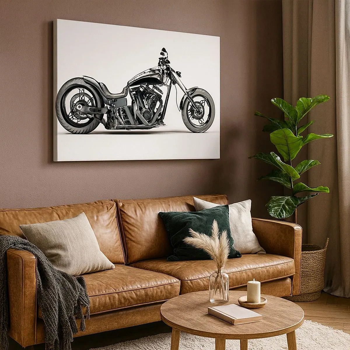Impression sur toile - Image sur toile - Moto customisée noire élégante sur fond blanc - 70x50cm - Pour ceux qui aiment la liberté - Décoration murale moderne pour le salon et la chambre ARTTOR