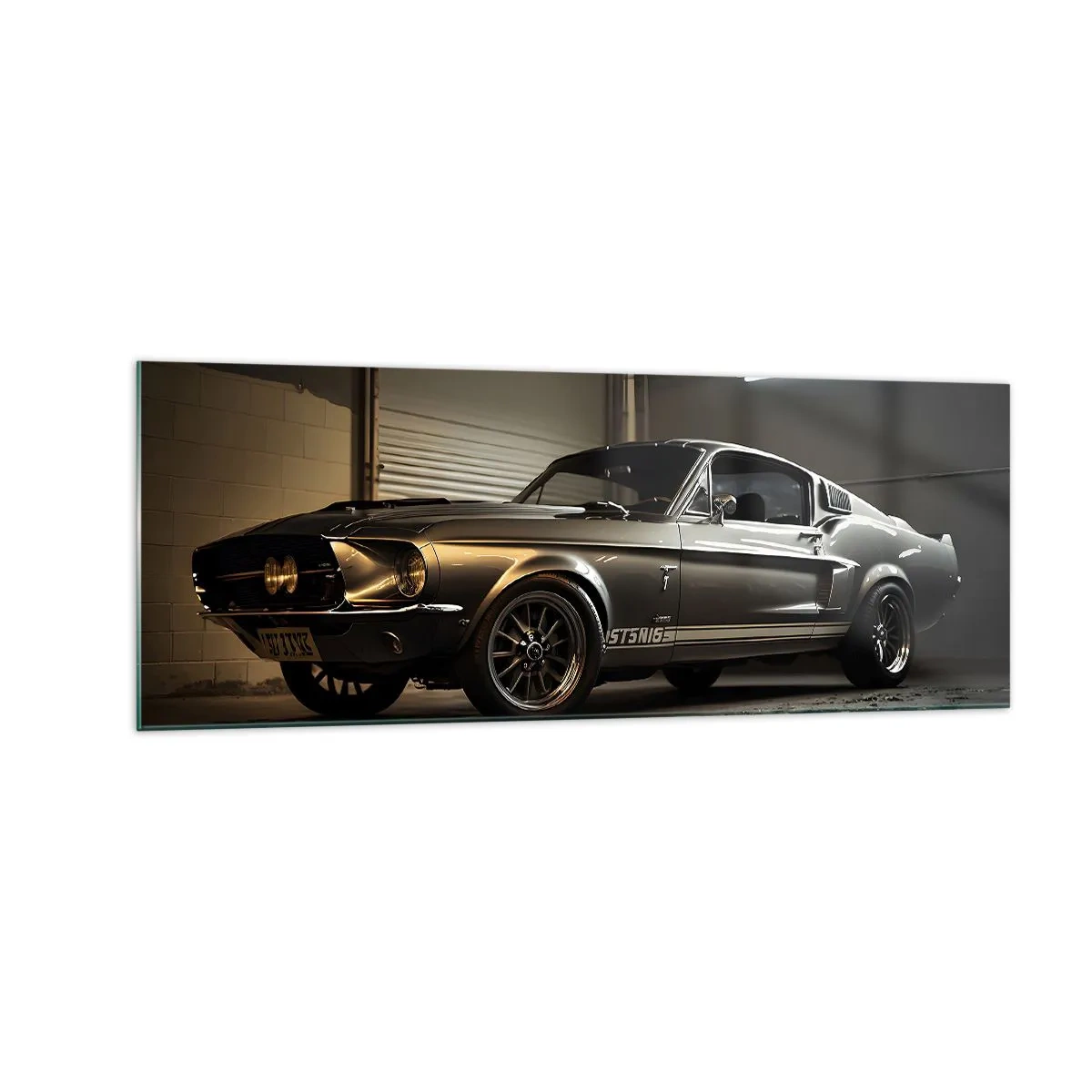 Impression sur verre - Image sur verre - Voiture classique dans un garage rétro - 140x50cm - Retour dans le passé - Décoration murale moderne pour le salon et la chambre ARTTOR