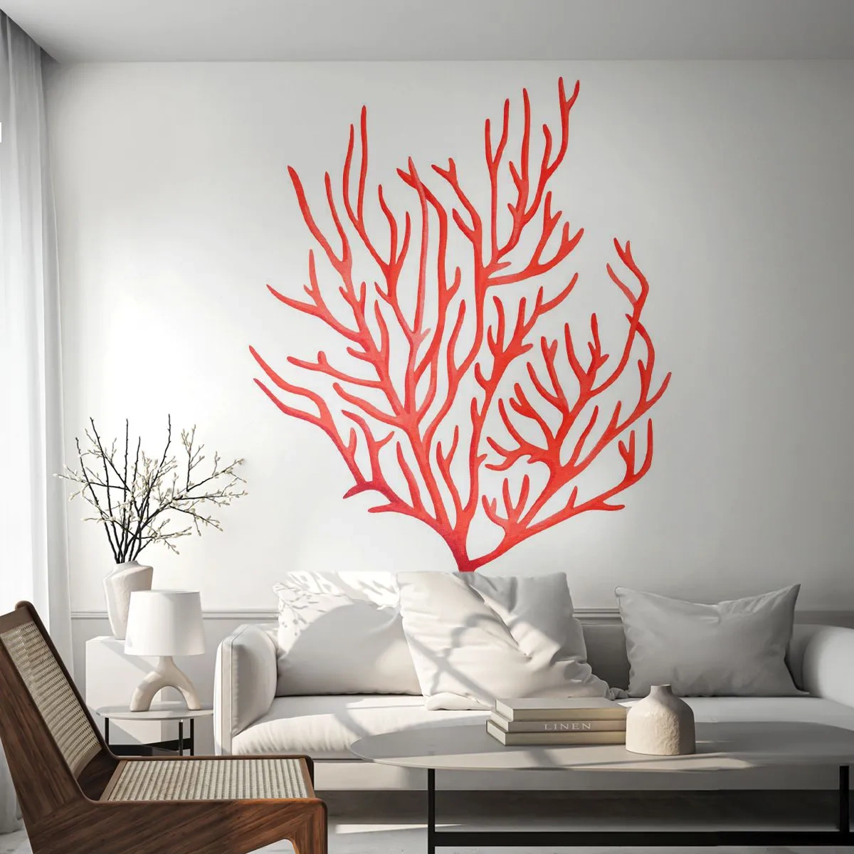 Papier peint sur mesure Premium Sand - Filigrane de corail - récif de corail, Bord de mer, Minimaliste
