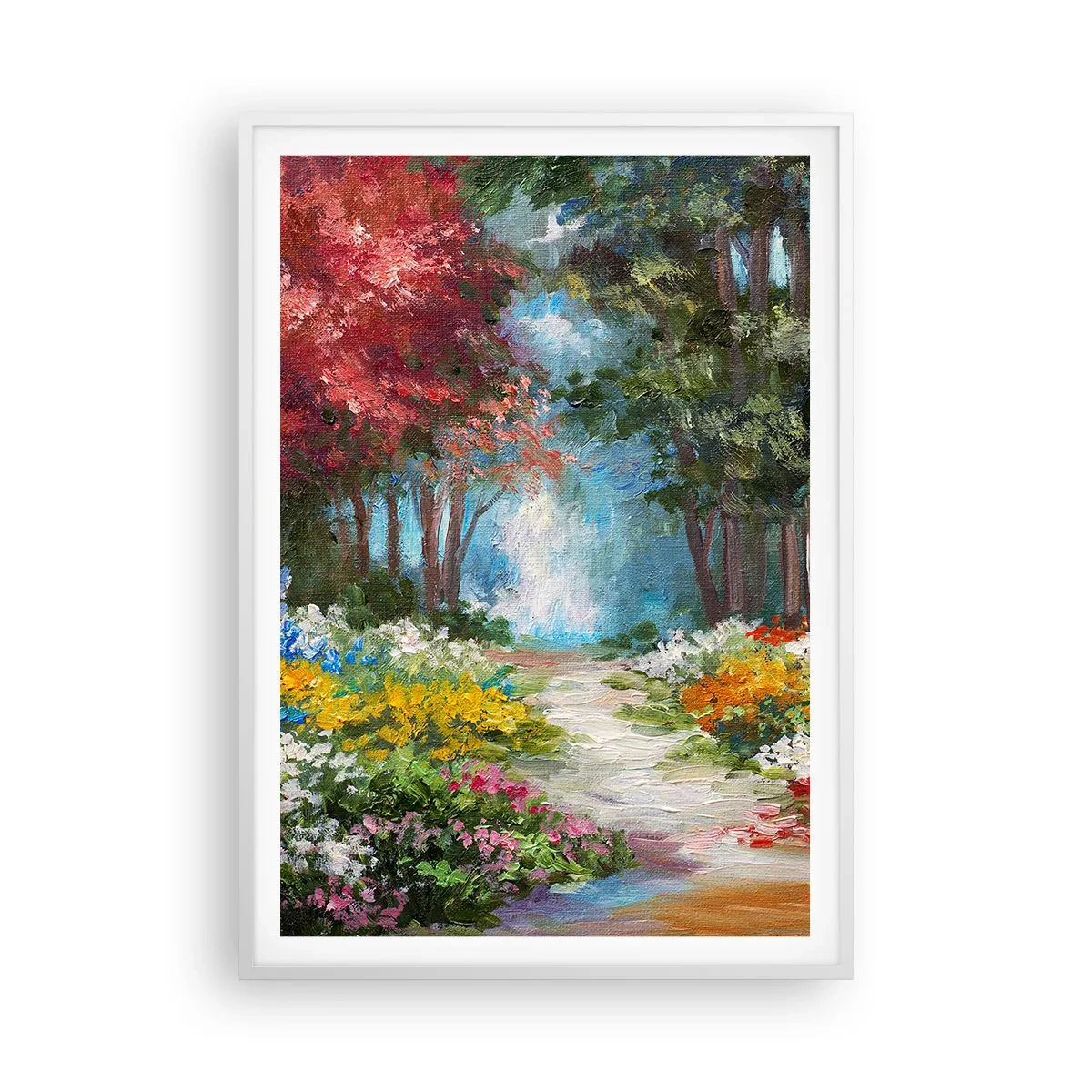 Affiche dans un cadre blanc - Poster - Jardin forestier, forêt de fleurs - 70x100 cm