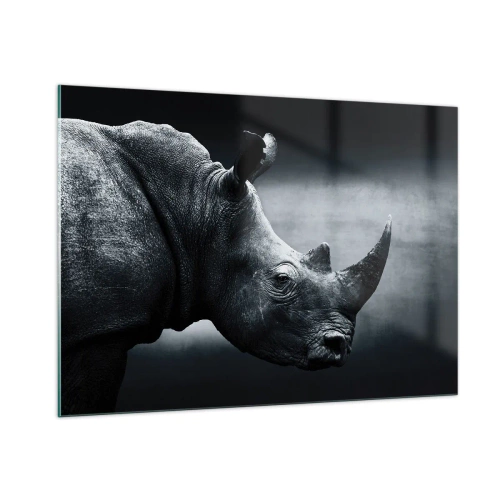 Impression sur verre - Image sur verre - Photographie en noir et blanc d'un rhinocéros - 100x70cm - Le profil droit - Décoration murale moderne pour le salon et la chambre ARTTOR