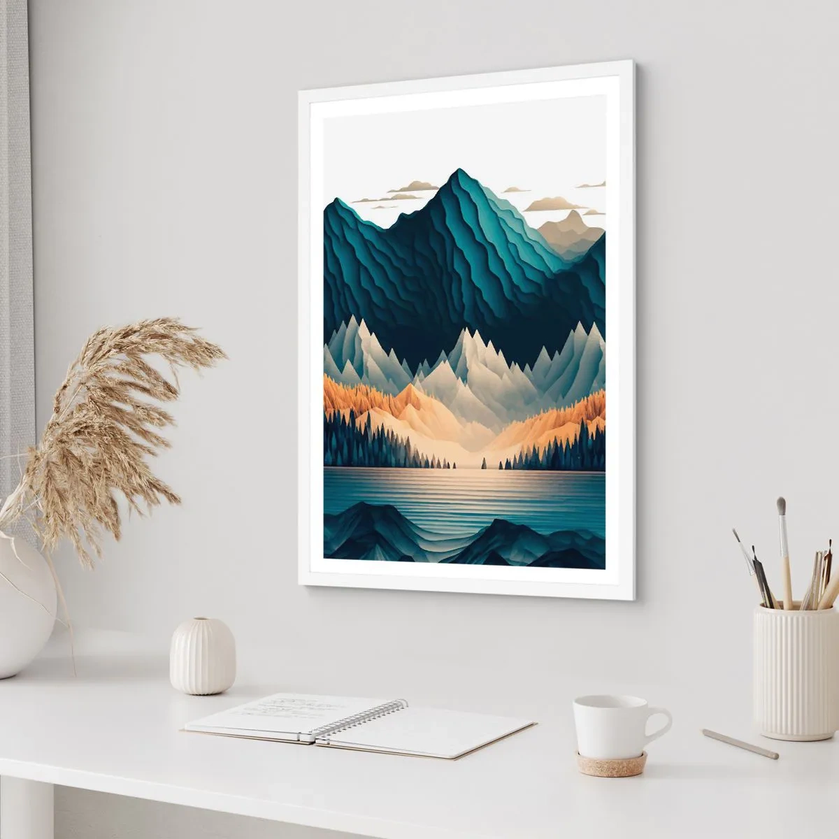 Affiche dans un cadre blanc - Poster - Paysage de montagne parfait - 70x100 cm