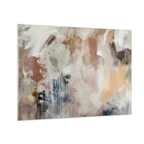 Impression sur verre - Image sur verre - Composition abstraite beige et marron dans un style brumeux - 70x50cm - Abstraction brumeuse - Décoration murale moderne pour le salon et la chambre ARTTOR