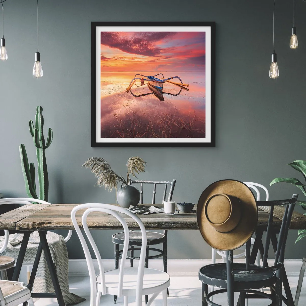 Affiche dans un cadre noir - Poster - Le calme d'une soirée tropicale - 50x50 cm