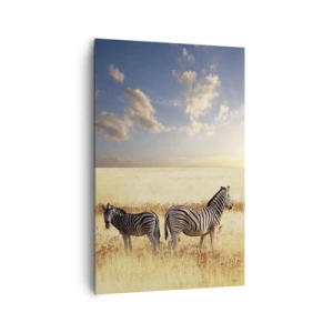 Impression sur toile - Image sur toile - Deux zèbres dans la savane sous les rayons du soleil couchant - 80x120cm - Va-t'en, n'ai pas de paix - Décoration murale moderne pour le salon et la chambre ARTTOR