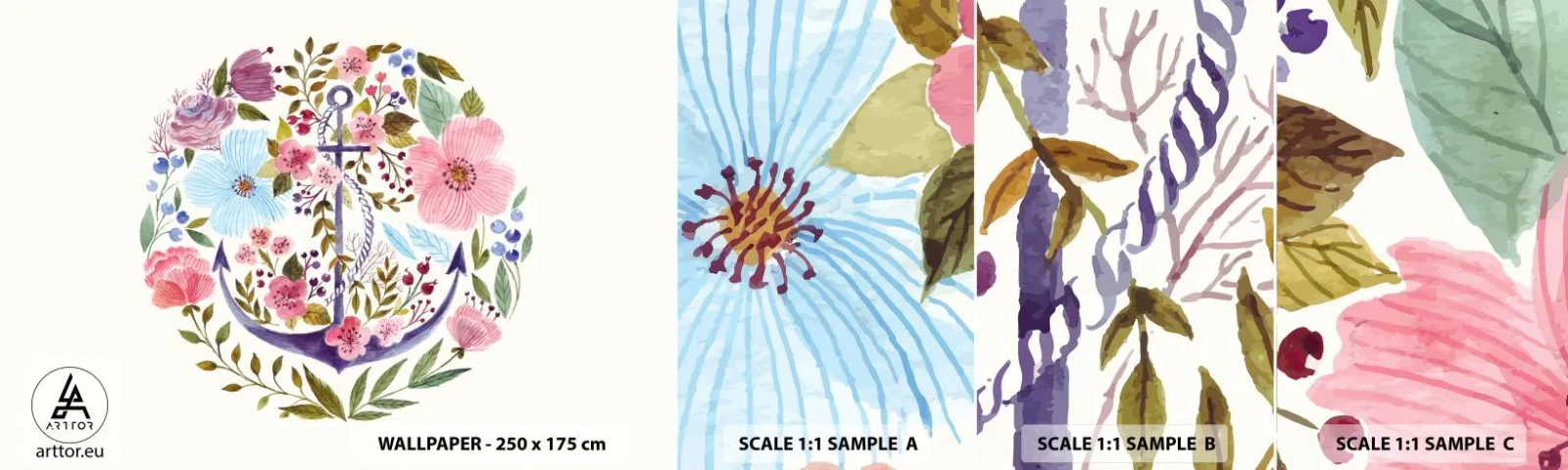 Échantillon de Papier Peint Autocollant Deluxe Sticker - Le beau rêve du marin - Ancre, Bohème, Bord de mer - 100x30 cm