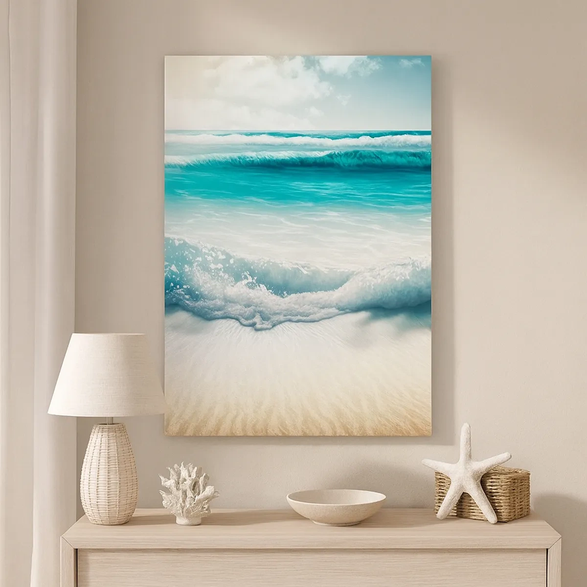 Impression sur toile - Image sur toile - Vagues de l'océan sur une plage de sable clair - 50x70cm - La paix de l'océan - Décoration murale moderne pour le salon et la chambre ARTTOR
