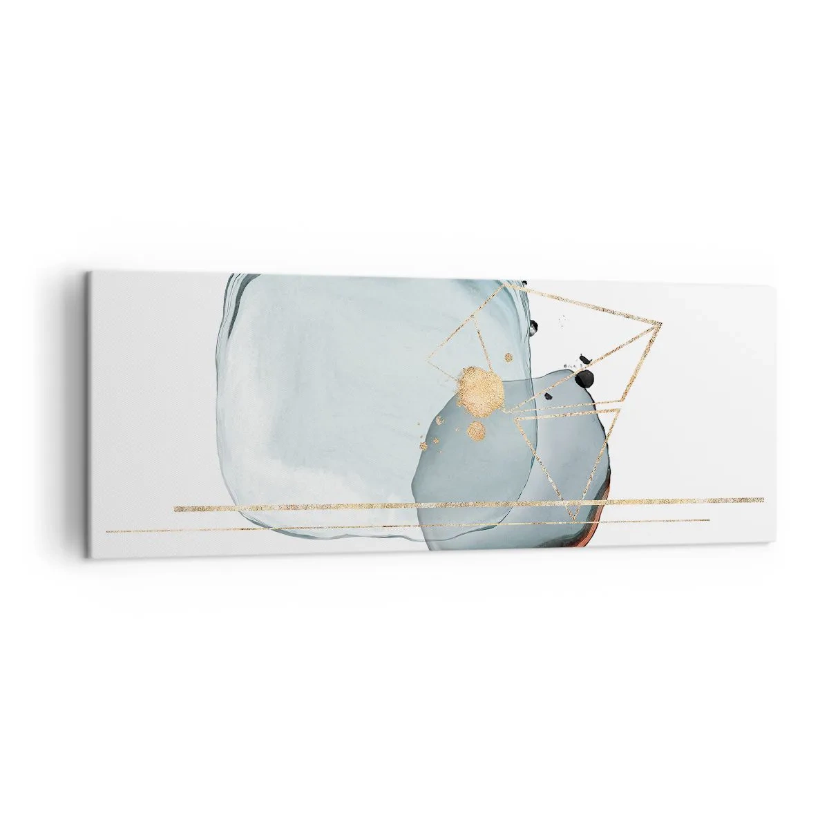 Impression sur toile - Image sur toile - Formes abstraites dans des tons de bleu et d'or sur fond blanc - 140x50cm - Etude des gouttes - Décoration murale moderne pour le salon et la chambre ARTTOR
