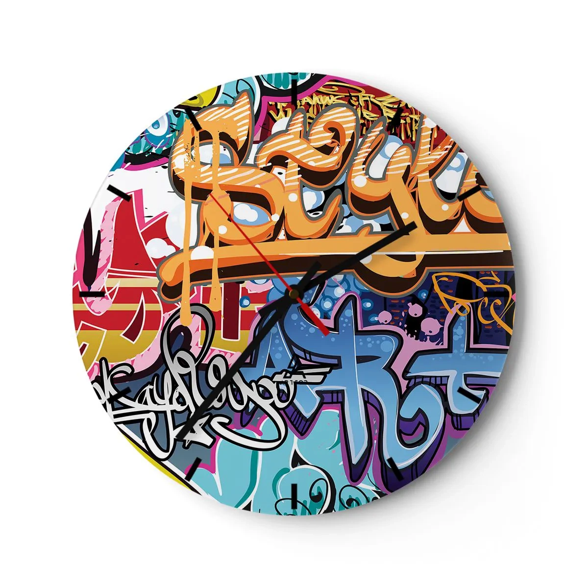 Horloge murale - Pendule murale - Un cadran d'horloge avec un motif graffiti aux couleurs vives - 30x30cm - Fresques, fresques, fresques… - Décoration murale moderne pour le salon, la cuisine et la chambre ARTTOR