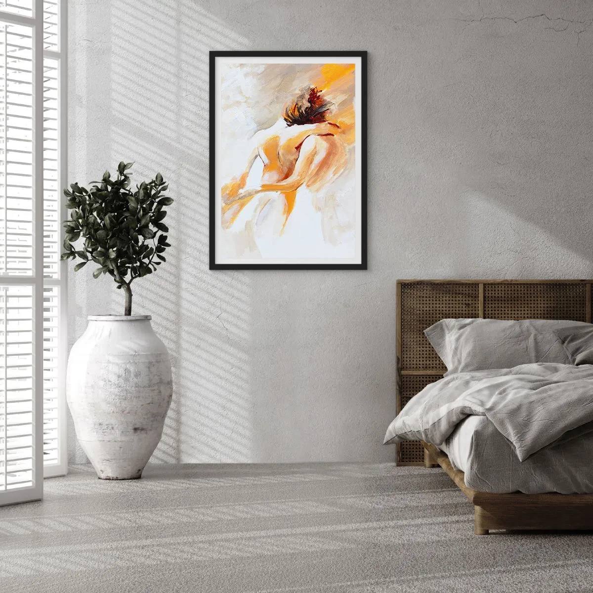 Affiche dans un cadre noir - Poster - Couple abstrait aux couleurs chaudes sur fond clair - 50x70cm - Proximité dans le ciel - Décoration murale moderne pour le salon et la chambre ARTTOR