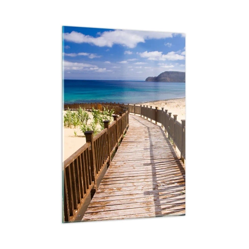 Impression sur verre - Image sur verre - Chemin en bois sur la plage menant à la mer - 50x70cm - Emmène-moi dans les îles du bonheur - Décoration murale moderne pour le salon et la chambre ARTTOR