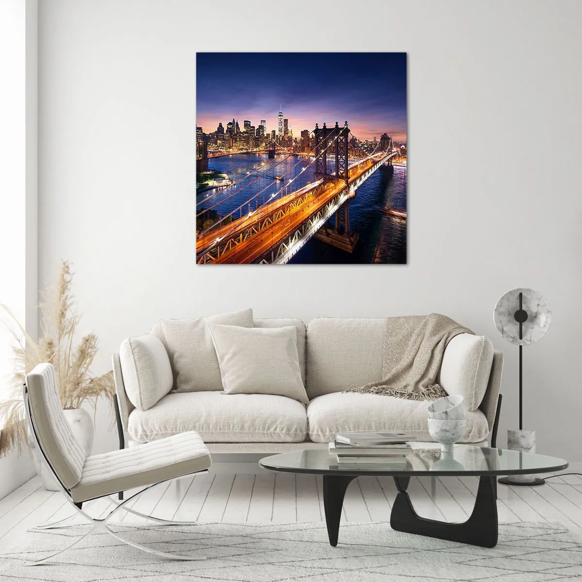 Impression sur verre - Image sur verre - Un pont lumineux au cœur de la ville - 30x30 cm