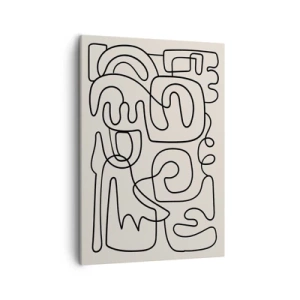 Impression sur toile - Image sur toile - Motif d'art linéaire abstrait en noir sur fond clair - 50x70cm - Suivez les indices - Décoration murale moderne pour le salon et la chambre ARTTOR