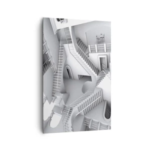 Impression sur toile - Image sur toile - Une composition abstraite d'escaliers dans un agencement spatial surréaliste - 80x120cm - Paradoxes spatiaux - Décoration murale moderne pour le salon et la chambre ARTTOR