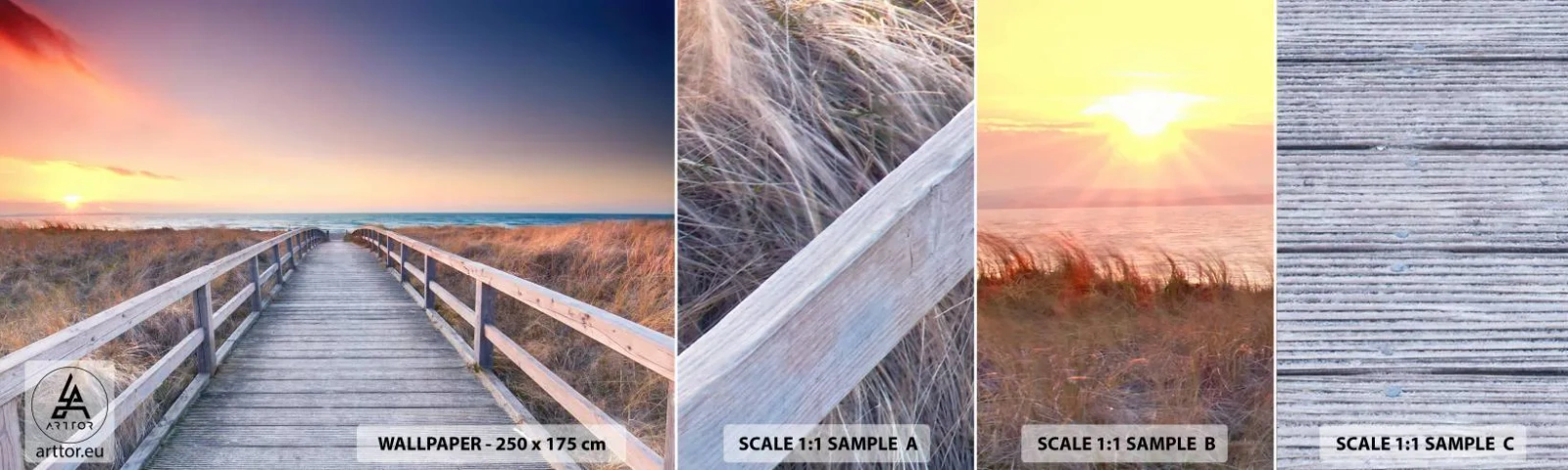 Échantillon De Papier Peint Standard Eco - Aurore baltique du soir - Paysage, Mer, Dune - 100x30 cm