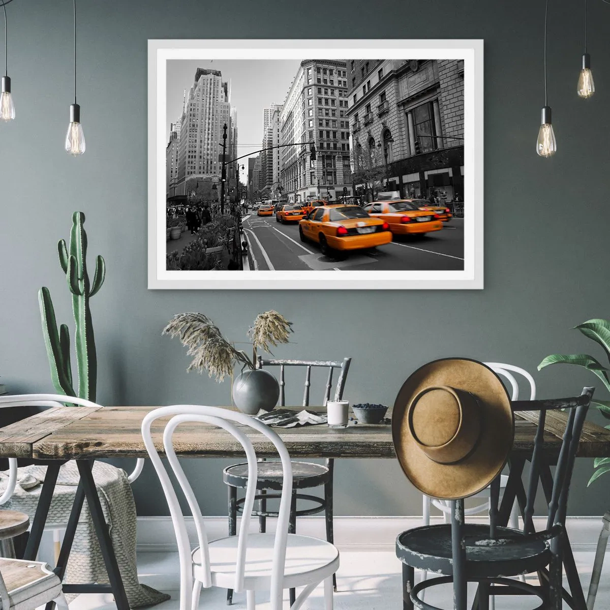 Affiche dans un cadre blanc - Poster - Soleil des grandes villes - 100x70 cm