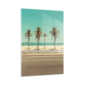 Impression sur verre - Image sur verre - Palmiers sur la promenade avec la plage et l'océan en arrière-plan - 50x70cm - Gardien de plage - Décoration murale moderne pour le salon et la chambre ARTTOR