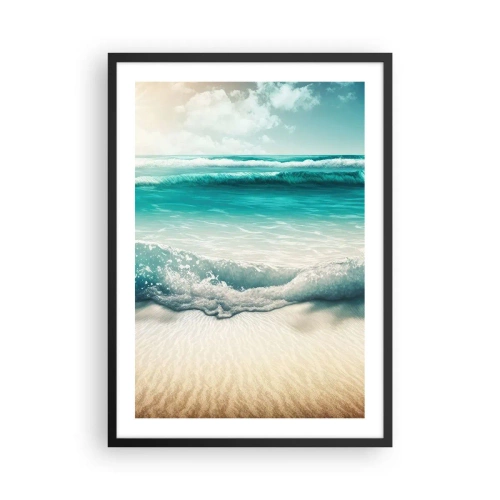 Affiche dans un cadre noir - Poster - Des vagues turquoises s'écrasant sur le sable doré de la plage - 50x70cm - La paix de l'océan - Décoration murale moderne pour le salon et la chambre ARTTOR