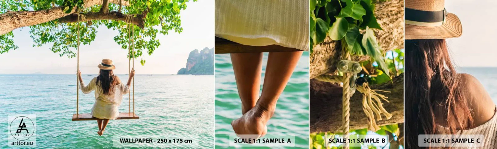 Échantillon de Papier Peint Autocollant Deluxe Sticker - La vie est belle - Relaxation, Balançoire, Femme - 100x30 cm