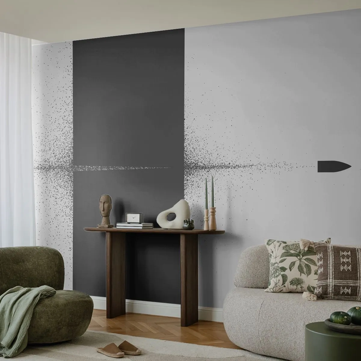 Papier Peint Photo Premium Sand - Droit au but - Balle, Noir et blanc, Abstraction - 400x280 cm