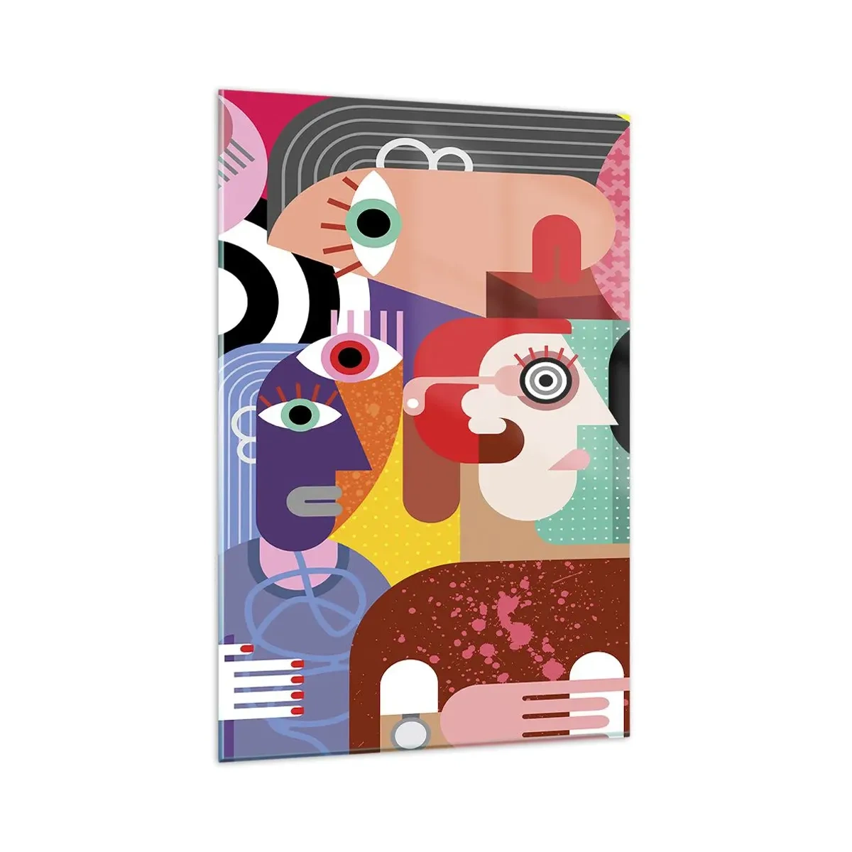 Impression sur verre - Image sur verre - Abstraction colorée avec des visages géométriques - 80x120cm - Nous par M. Picasso - Décoration murale moderne pour le salon et la chambre ARTTOR