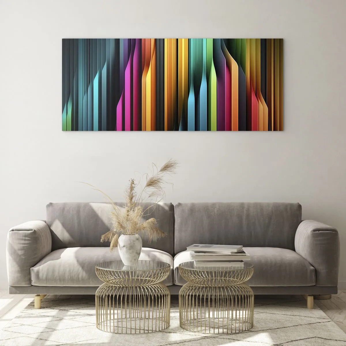 Impression sur verre - Image sur verre - Les lignes verticales colorées créent une abstraction dynamique. - 120x50cm - Un organe de lumière - Décoration murale moderne pour le salon et la chambre ARTTOR