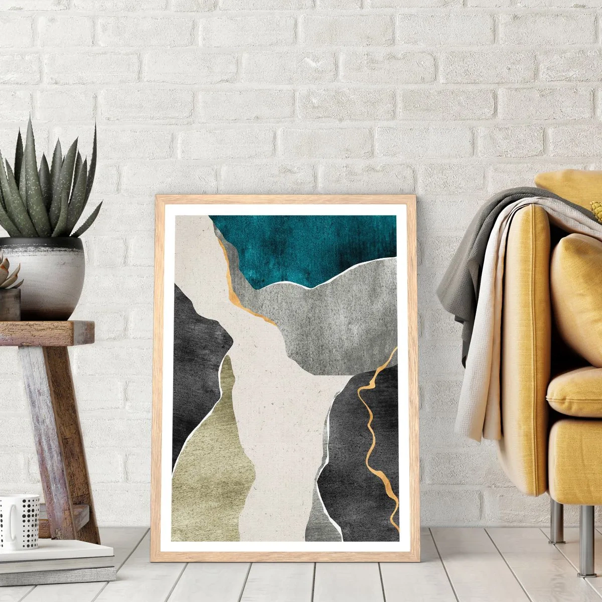 Affiche dans un chêne clair - Poster - Composition mosaïque avec un fil d'or - 40x50 cm